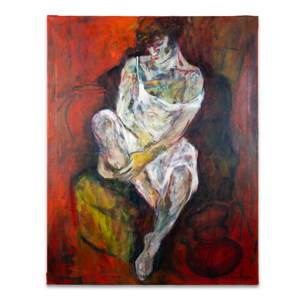 Overpeinzing (vrouw in witte onderjurk)